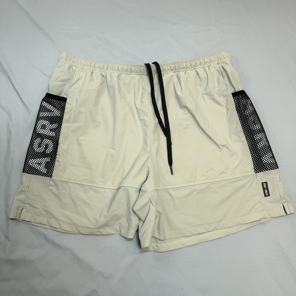 ASRV Shorts Mens XL Beige Athletic Running Gym Mesh Panels Drawstring DSG-0623